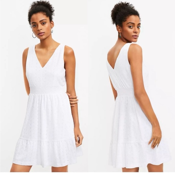 LOFT Cute White Double V-Neck Flounce Sundress - Picture 2 of 12